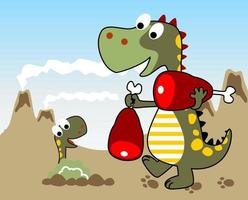 un' dinosauro trasporto carni per alimentazione esso bambino, vettore cartone animato illustrazione