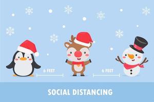 i personaggi natalizi prendono le distanze sociali vettore