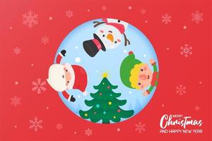 Babbo Natale, elfo e pupazzo di neve che decorano l'albero di Natale vettore