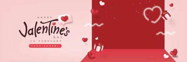 San Valentino giorno vendita manifesto o bandiera sfondo con regalo scatola e cuore vettore