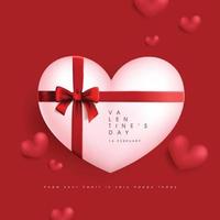 San Valentino giorno bandiera bianca regalo scatola nel cuore forma decorato con rosso nastro vettore