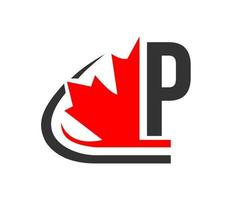 canadese rosso acero foglia con p lettera concetto. acero foglia logo design vettore