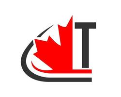 canadese rosso acero foglia con t lettera concetto. acero foglia logo design vettore