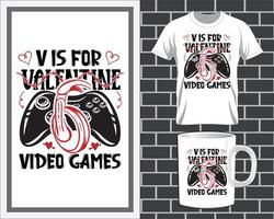 v è per video Giochi San Valentino giorno citazione t camicia e boccale design vettore