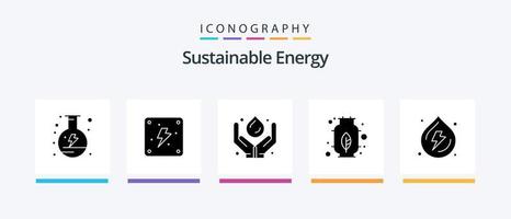 sostenibile energia glifo 5 icona imballare Compreso acqua. abbassarsi. verde tecnologia. potenza. energia. creativo icone design vettore