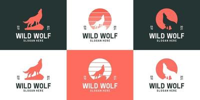 impostato di semplice ululato lupo logo collezione. creativo silhouette selvaggio animali logo modello. vettore