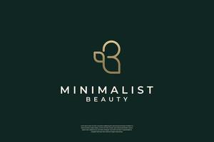 minimalista elegante iniziale B e foglia logo design con linea arte stile vettore