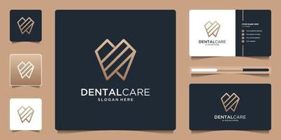 design del logo della clinica odontoiatrica con linea geometrica logo dentale astratto e biglietto da visita vettore