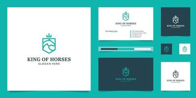 elegante re cavallo con elegante grafico design e nome carta ispirazione lusso design logo vettore