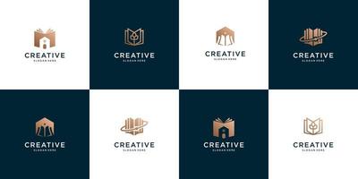 impostato di creativo libreria logo design vettore