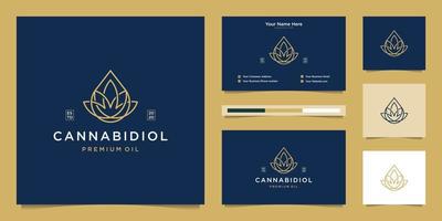 lusso foglia e far cadere con linea arte stile. premio CBD olio, marijuana, canapa logo design e attività commerciale carta. vettore