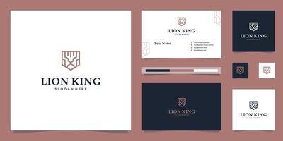 elegante re Leone con elegante grafico design e nome carta ispirazione lusso design logo vettore