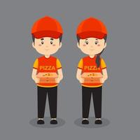 personaggio in uniforme di consegna pizza vettore