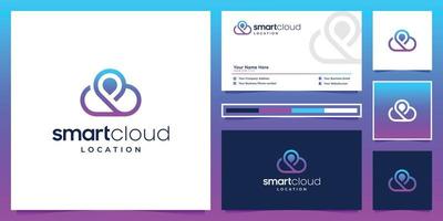 inteligente nube e Posizione logo design e attività commerciale carta. simbolo per tecnologia, server, Internet. vettore