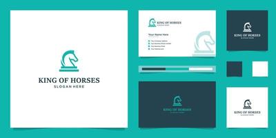 elegante re cavallo con elegante grafico design e nome carta ispirazione lusso design logo vettore