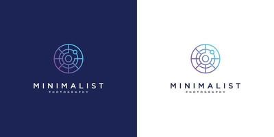 minimalista logo design fotografia. linea stile disegno, lente, messa a fuoco e ottico. vettore