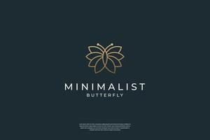 minimalista elegante farfalla logo design con linea arte stile vettore