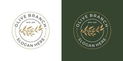 minimalista oliva ramo logo design. elegante le foglie con Vintage ▾, retrò e bellezza logo. vettore