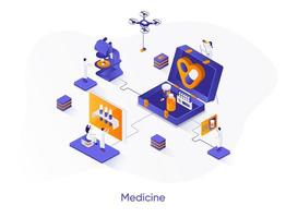 banner web isometrico di medicina. vettore