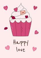 San Valentino giorno saluto carta con Cupcake e carino testo. vettore illustrazione