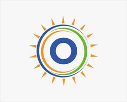 lettera o sole logo. solare pannello azienda agricola elettrico agricoltura industria logo modello vettore