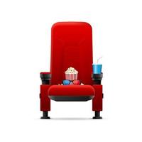 realistico dettagliato 3d rosso cinema sedia concetto. vettore