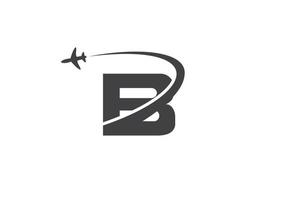 lettera B viaggio logo design concetto con volante aereo simbolo vettore