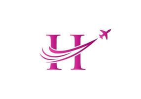 lettera h viaggio logo design concetto con volante aereo simbolo vettore