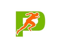 sport in esecuzione uomo lettera p logo. in esecuzione uomo logo modello per maratona logotipo vettore