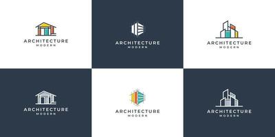 impostato di logo architettura con rivestimento concetto logo design vero tenuta modello vettore