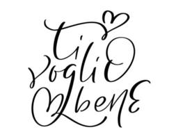 io amore voi su italiano ti voglio bene. nero vettore calligrafia lettering nozze testo con cuore. vacanza citazione design per San Valentino saluto carta, frase manifesto