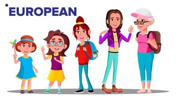 europeo generazione femmina persone persona vettore. madre, figlia, nipotina, bambino, adolescente. vettore. isolato illustrazione vettore