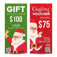 Natale voucher; tagliando design vettore. verticale sconto. allegro Natale. Santa Claus e i regali. inverno annuncio. marketing illustrazione vettore