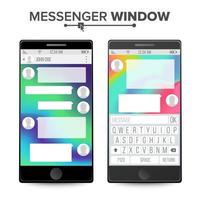 smartphone isolato su bianca sfondo. messaggero finestra. mobile App per parlando. discorso bolle. vettore illustrazione