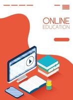 banner di formazione online e e-learning con computer vettore