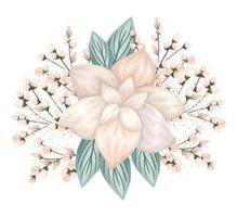 fiore bianco con boccioli e foglie dipinto vettore