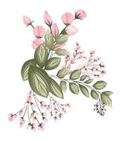 boccioli rosa fiori con pittura bouquet di foglie vettore