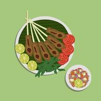 saziare lilit è un' satay originario a partire dal balinese cucina. Questo satay è fatto a partire dal pesce, pollo, quale è poi misto con grattugiato noce di cocco, Limone succo, scalogno, Pepe . cibo illustrazione, cibo cartone animato vettore