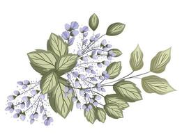 boccioli blu fiori con pittura bouquet di foglie vettore