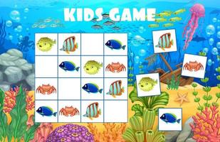 sudoku gioco cartone animato subacqueo paesaggio e pesce vettore