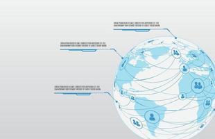 Infografica modello di collegamento persone sociale logo distintivo con connessione linea e mondo carta geografica e chiamata su vettore