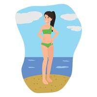 piatto cartone animato personaggio di bikini bellissima donna nel costume da bagno vettore