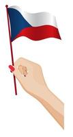 femmina mano delicatamente detiene piccolo bandiera di ceco repubblica. vacanza design elemento. cartone animato vettore su bianca sfondo