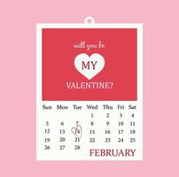 carino San Valentino giorno carta nel il modulo di un' calendario vettore
