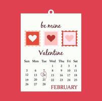 carino San Valentino giorno carta nel il modulo di un' calendario vettore