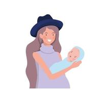 donna con un neonato in braccio vettore