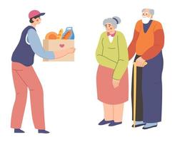 volontario porzione anziano le persone, cibo consegna vettore
