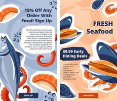 fresco frutti di mare, ordine con e-mail cartello su sito web vettore