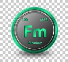elemento chimico del fermio. simbolo chimico con numero atomico e massa atomica. vettore