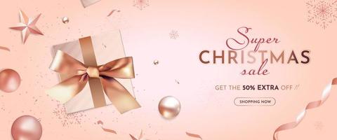 banner di vendita eccellente di Natale con decorazioni natalizie realistiche